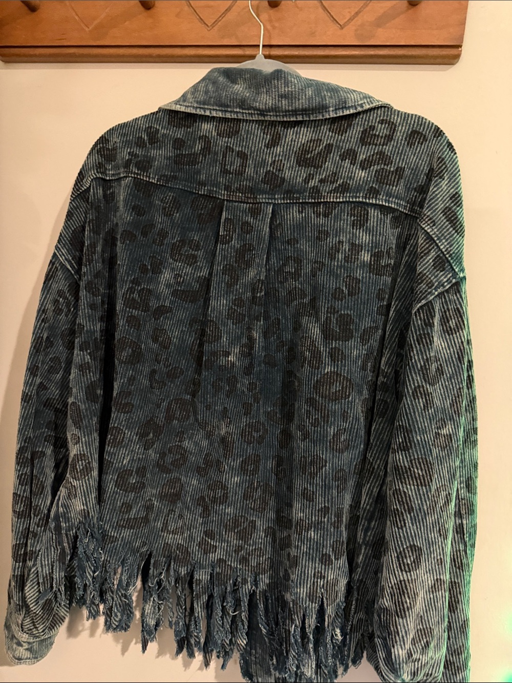 BiBi Blue Corduroy Leopard-Print Fringe Jacket - Picture 7 of 11